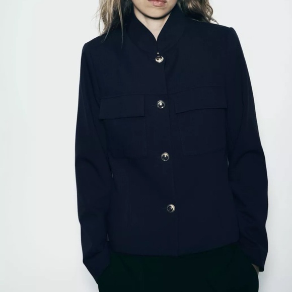 Zara high collar button detail blazer - Picture 3 of 9